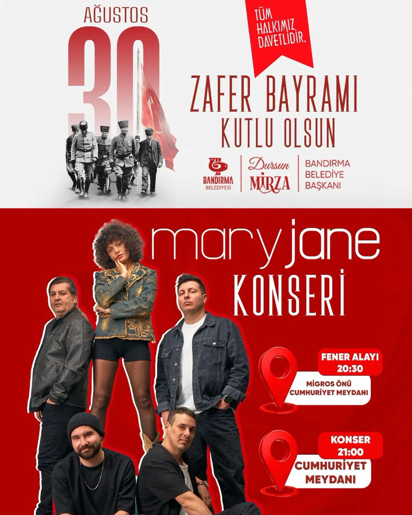 Bandırma’da 30 Ağustos Zafer Bayramı Mary Jane konseriyle kutlanacak