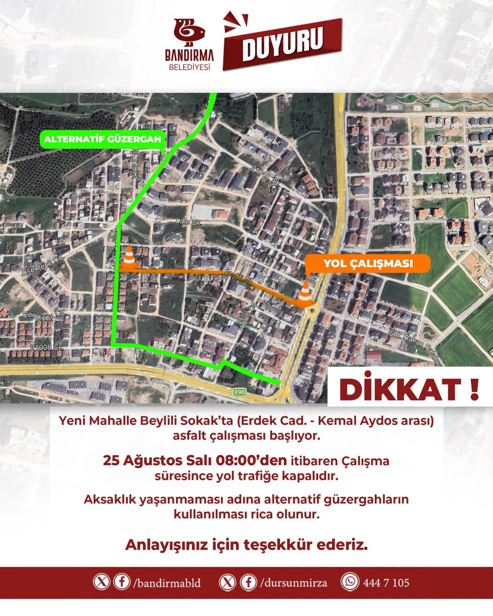 Bandırma ’da yol çalışması: Beylili Sokak trafiğe kapanacak