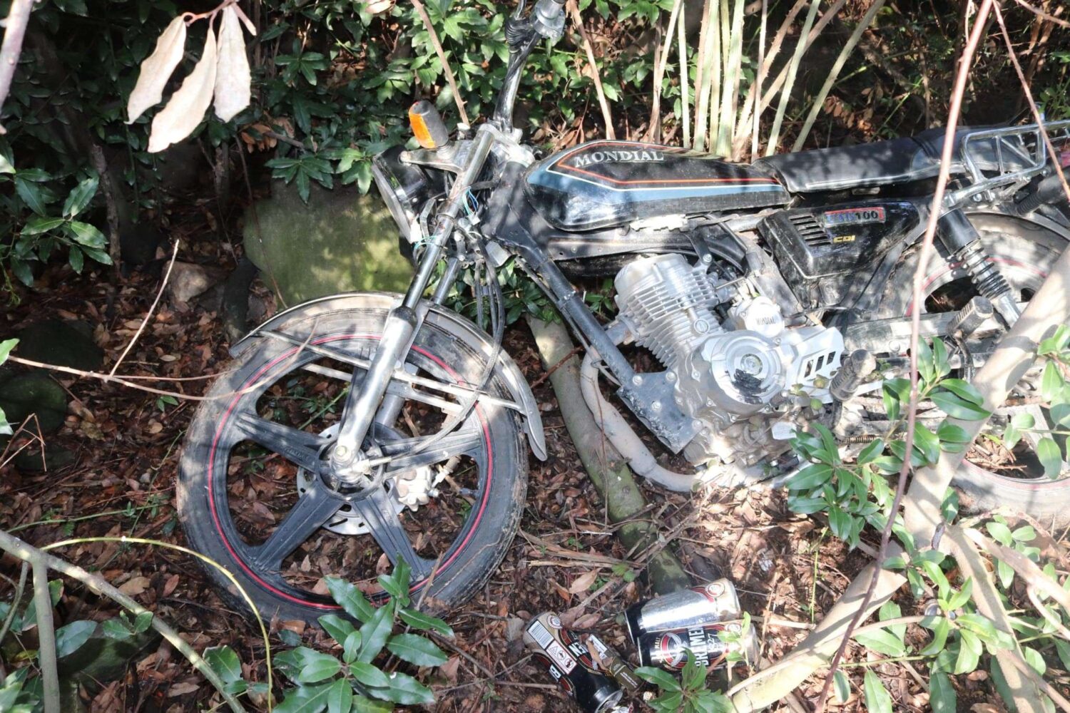 Orhangazi ilçesinde bir süre önce çalınan motosiklet, Dereköy mevkiinde çalılıkların arasına gömülü halde polis ekiplerinin dikkati sayesinde bulundu.