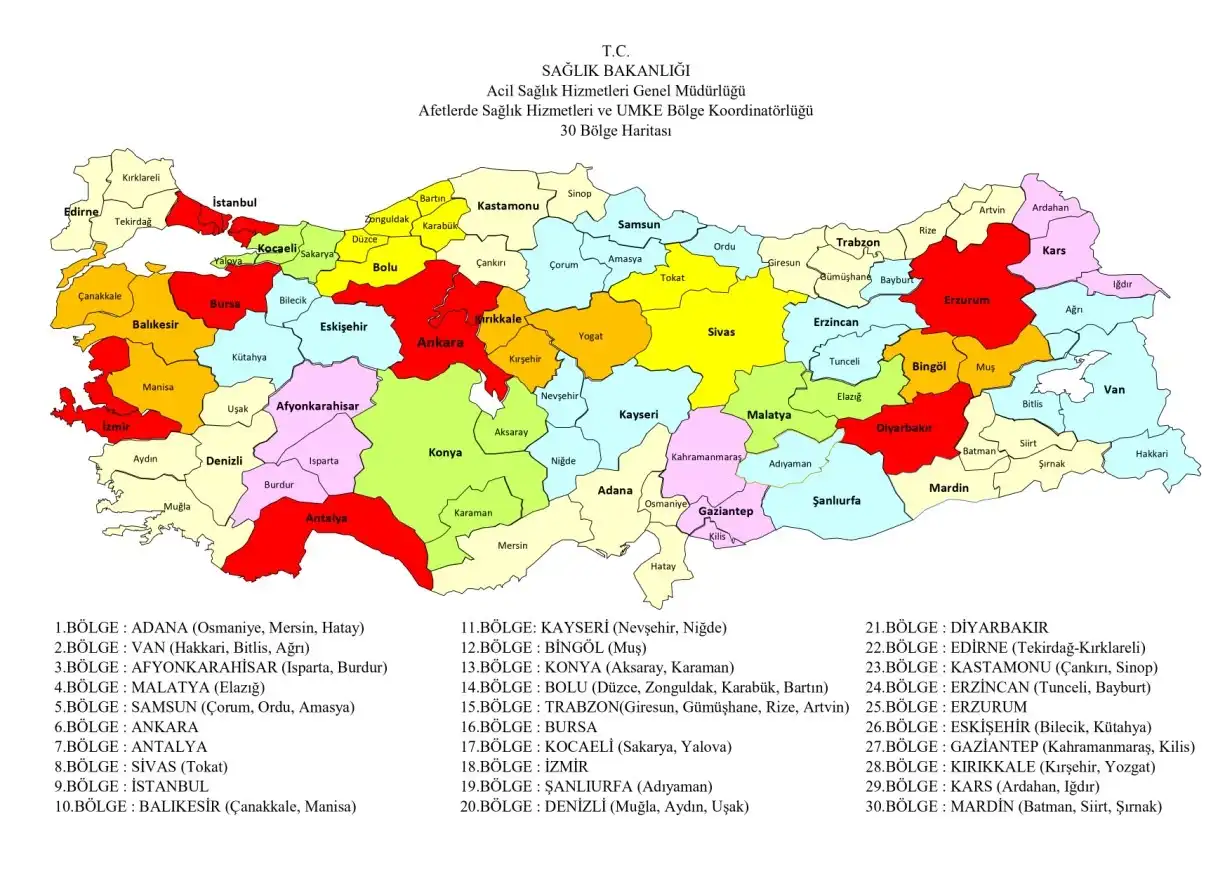 Sağlık Bakanlığı Ulusal Medikal Kurtarma Ekibi (UMKE) aracılığıyla Türkiye'deki Bölge Koordinatörlüğü sayısı arttırıldı.