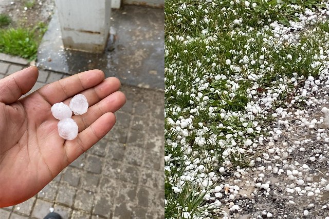 Eskişehir'in İnönü ilçesinde meydana gelen şiddetli dolu yağışı, bir vatandaşın cep telefonu kamerasıyla kaydedildi.