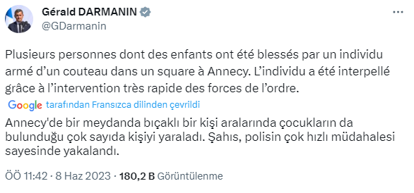 Fransa İçişleri Bakanı Gérald Darmanin