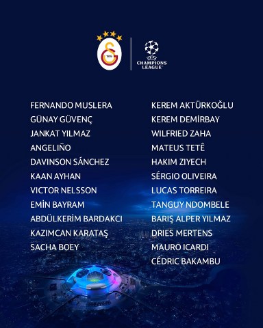 Galatasaray, UEFA Şampiyonlar Ligi kadrosunu açıkladı. Yeni transferlerden Davinson Sanchez ve Tanguy Ndombele listede yer alıyor.