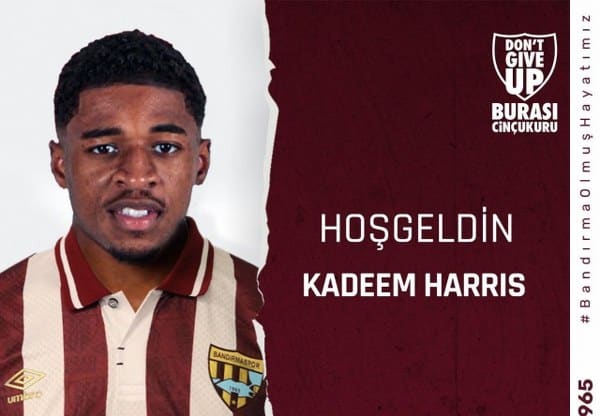 Transfer çalışmalarını sürdüren Bandırmaspor, Samsunspor'un 30 yaşındaki kanat ve forvet oyuncusu Kadeem Harris ile 1 yıl opsiyonlu olarak 2 yıllık anlaşma imzaladı.