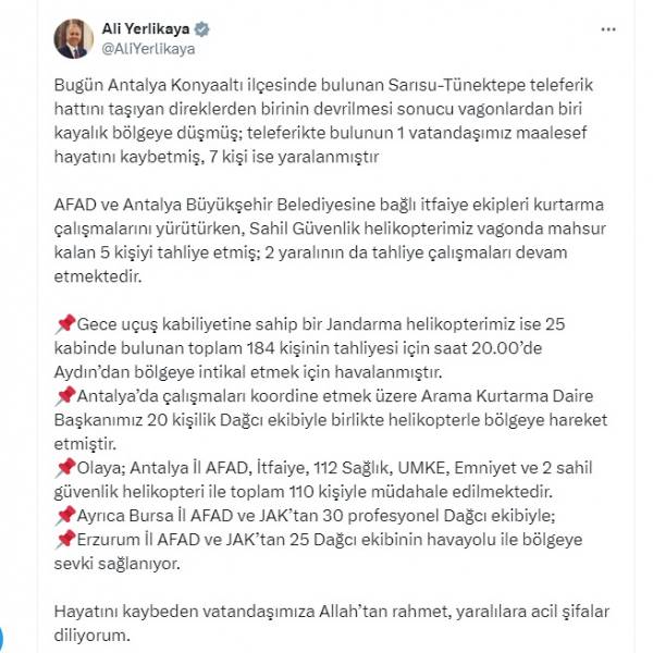 Bakan Yerlikaya; Ekipler Bölgeye İntikal Etti