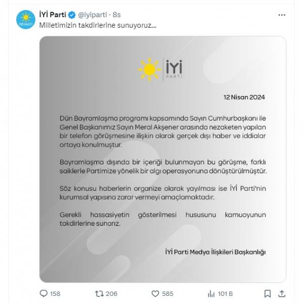 İYİ Parti, Meral Akşener'in Erdoğan ile Görüşmesine İlişkin İddiaları Yalanladı