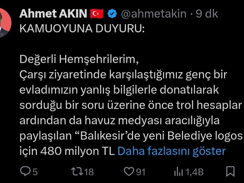 Balıkesir, Ahmet Akın, logo, iftira, hukuki süreç, belediye, 480 milyon TL, şeffaf yönetim