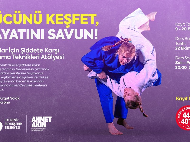Balıkesir, kadın savunma teknikleri, judo eğitimi, Balıkesir Büyükşehir Belediyesi, fiziksel şiddet, kadın güvenliği