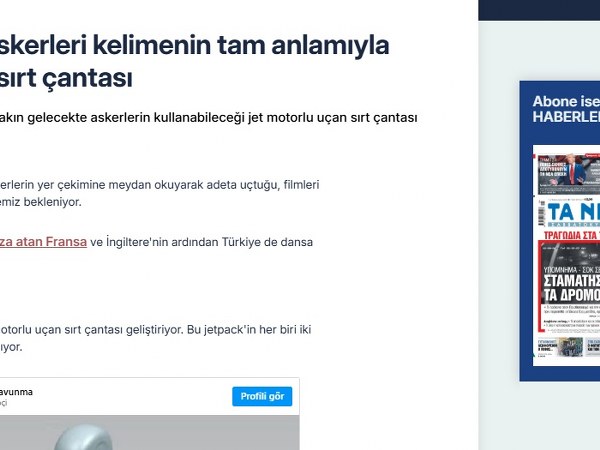 Türk Savunma Şirketi Nefer Savunma A.Ş., Çift Turbojet Motorlu Jetpack Geliştirdiğini Duyurdu