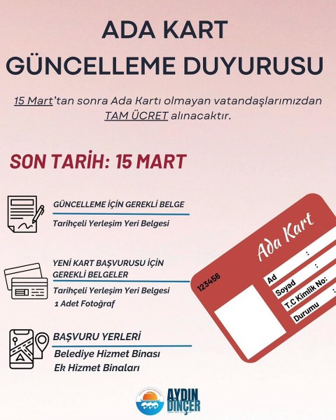 Ada Kart için 15 Mart’a kadar başvuru çağrısı
