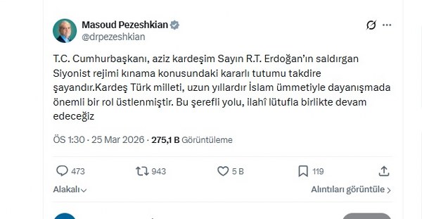 Pezeşkiyan’dan Türkçe mesaj