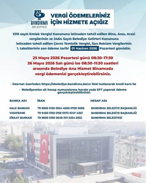 Bandırma’da Vergi Ödemeleri İçin Son Gün 1 Haziran